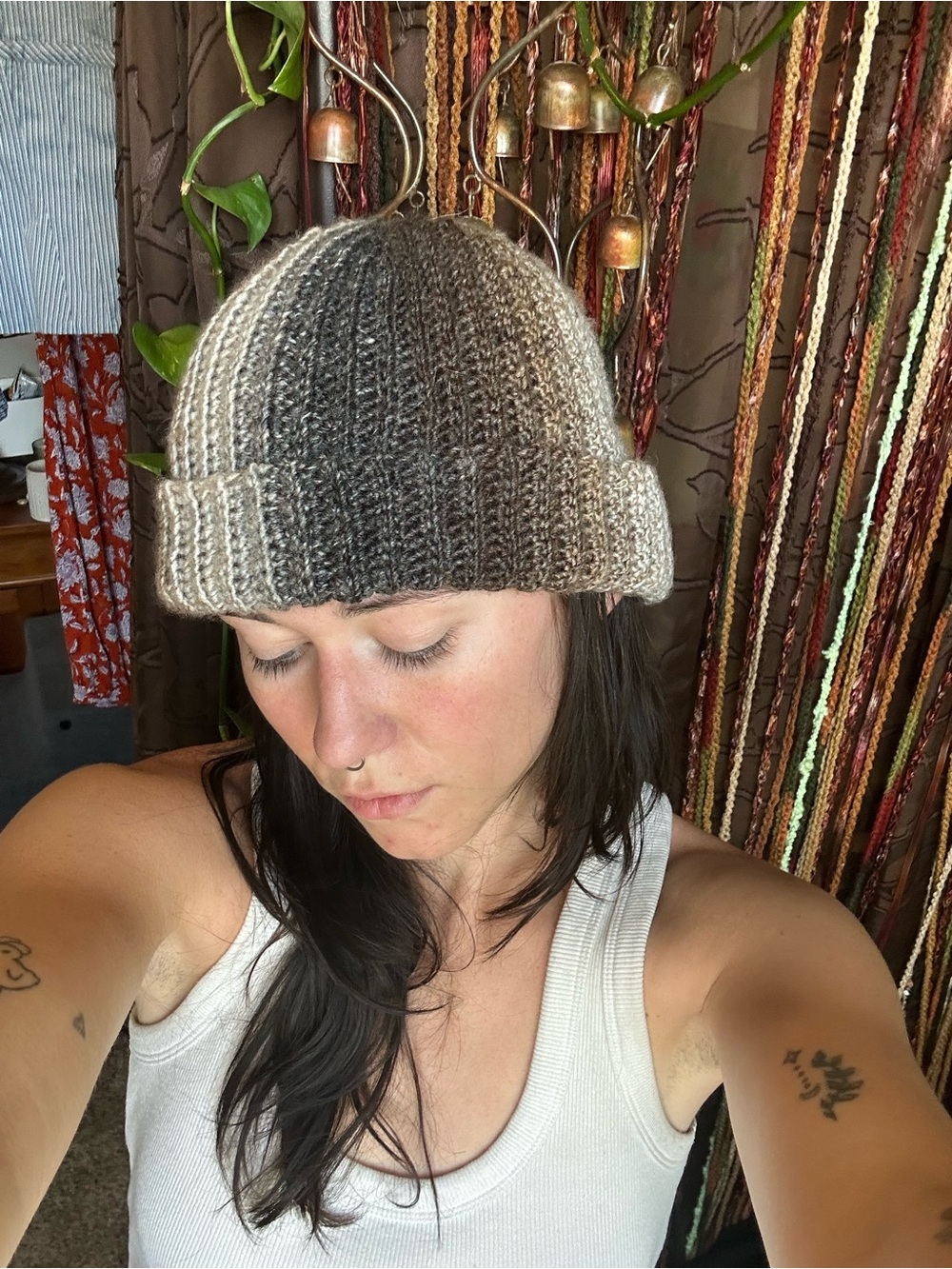 Handcrafted Gradient Gray Crochet Beanie - Winter Hat One Size Unisex